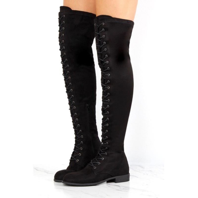 Block Heel Cross Strap Dámské Vysoké Boty Ke Kolenům