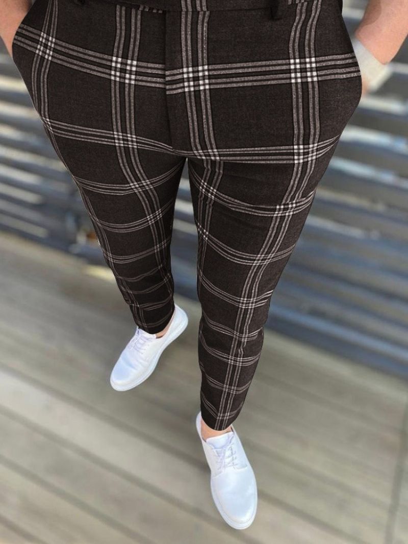 Kalhoty Pencil Pants Kostkovaný Zip Evropské Pánské Ležérní Kalhoty