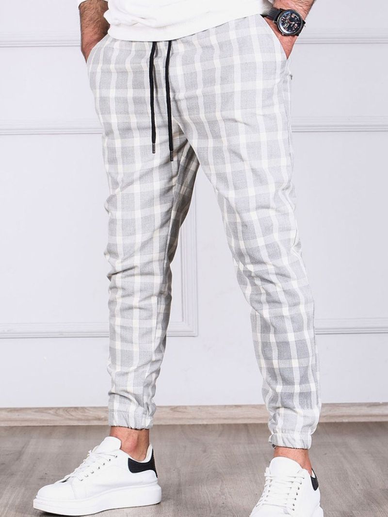 Kostkované Kalhoty Pencil Pants Pocket Pánské Ležérní Kalhoty