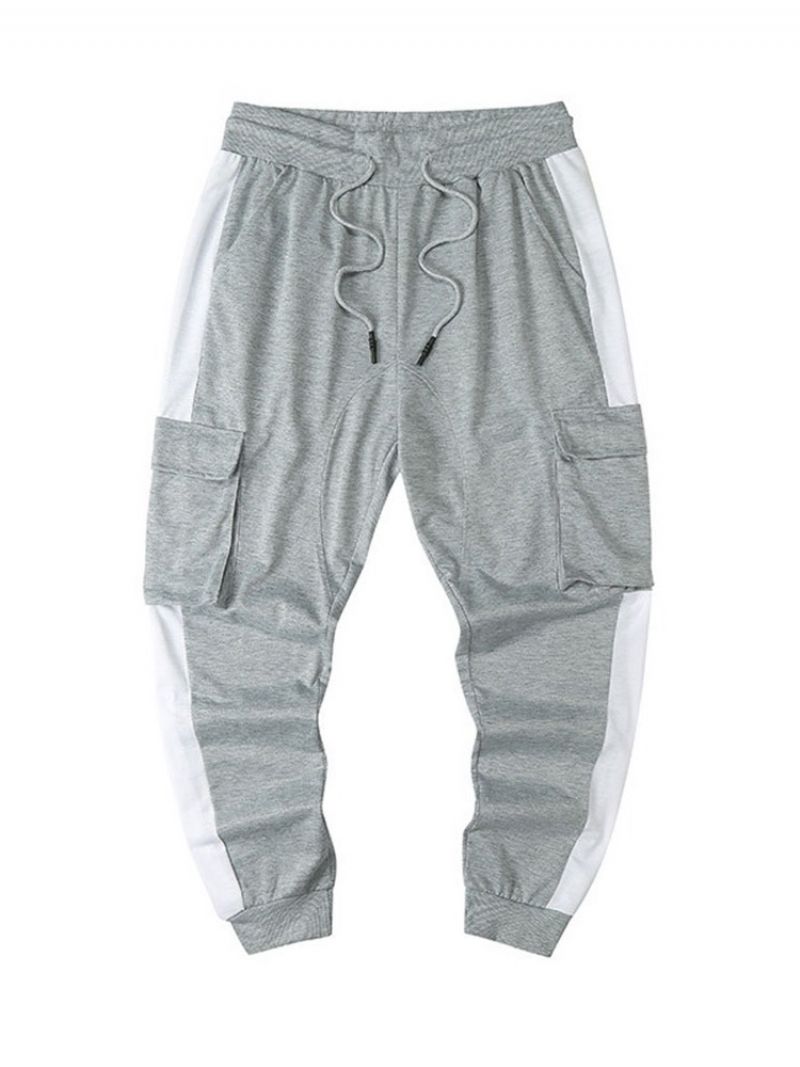 Tužkové Kalhoty Lace-up Color Block Mid Waist Pánské Ležérní Kalhoty