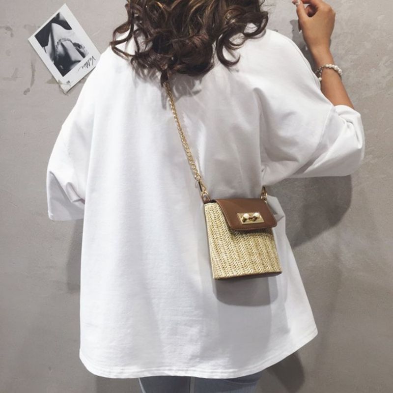 Crossbody Kabelky Patchwork Chain Grass Rectangle
