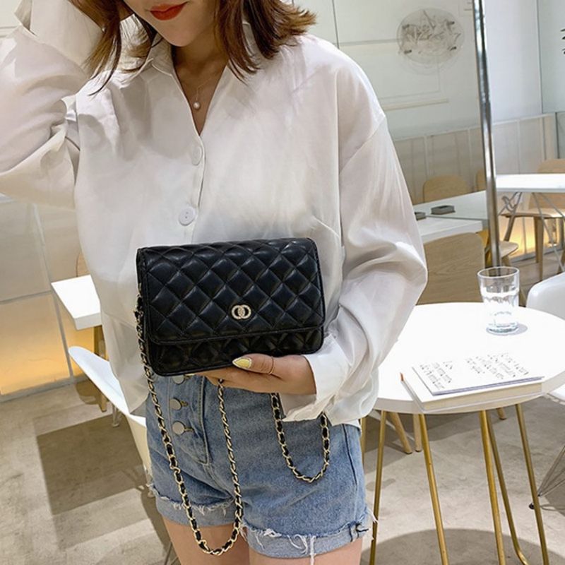 Pu Vlákno Kostkované Obdélníkové Crossbody Kabelky