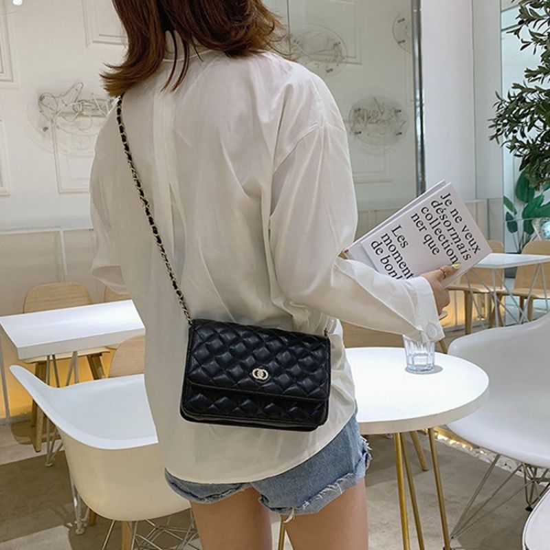 Pu Vlákno Kostkované Obdélníkové Crossbody Kabelky
