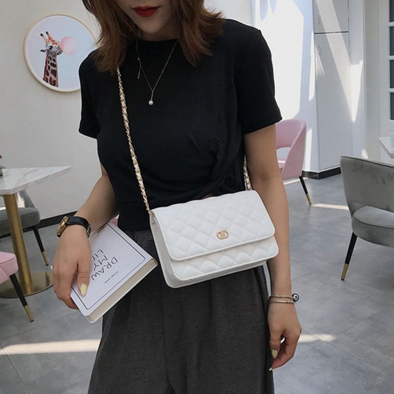 Pu Vlákno Kostkované Obdélníkové Crossbody Kabelky