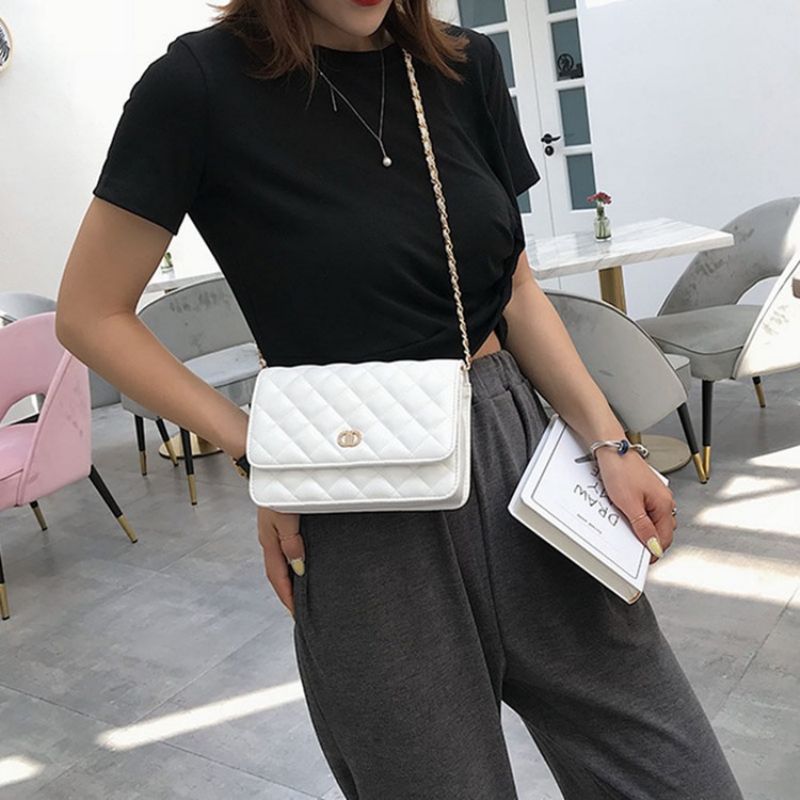 Pu Vlákno Kostkované Obdélníkové Crossbody Kabelky