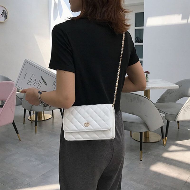 Pu Vlákno Kostkované Obdélníkové Crossbody Kabelky