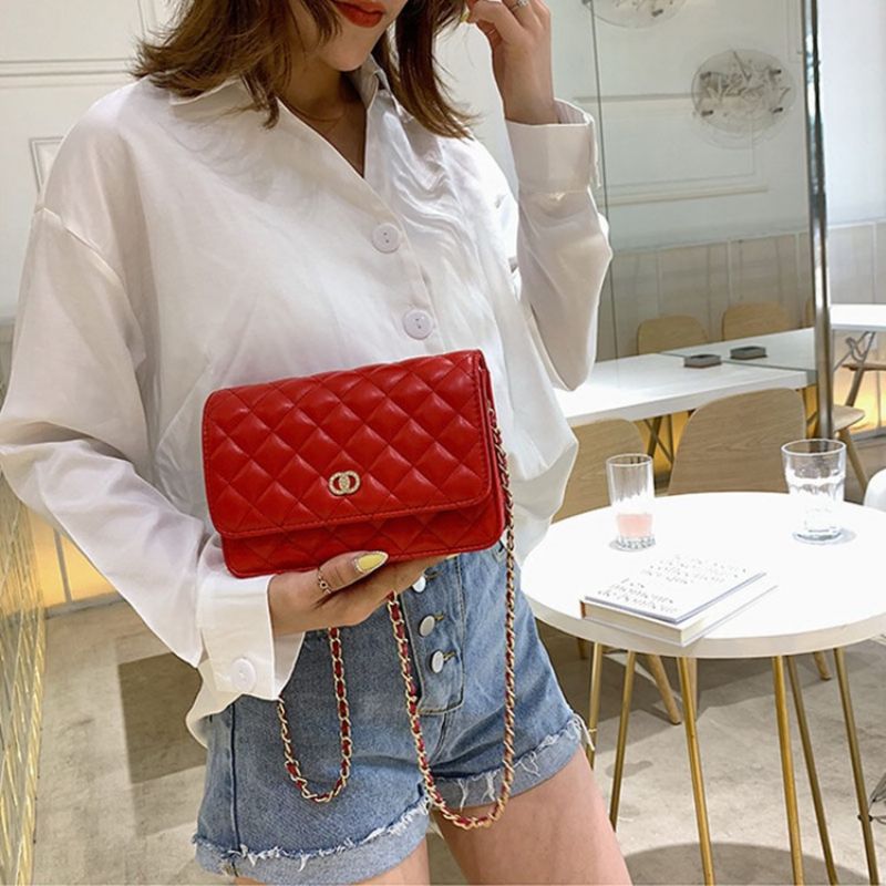 Pu Vlákno Kostkované Obdélníkové Crossbody Kabelky