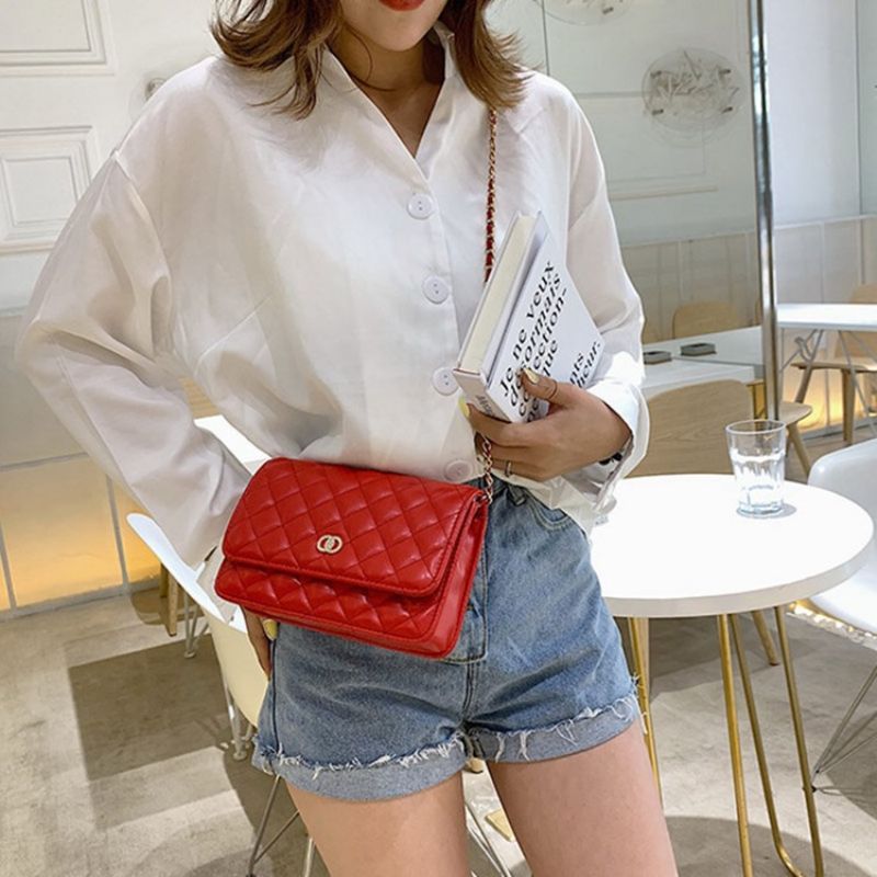 Pu Vlákno Kostkované Obdélníkové Crossbody Kabelky