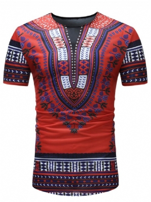 Africké Módní Dashiki Print Slim Fit Pánské Triko Scoop