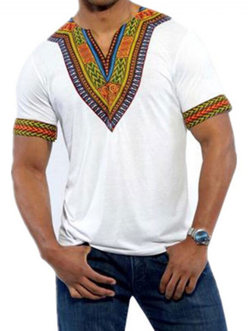 Africké Módní Pánské Tričko Dashiki S Výstřihem Do V A Krátkým Rukávem