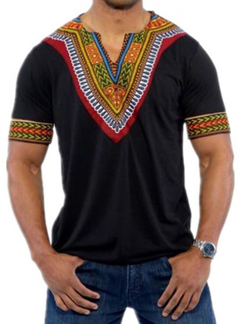 Africké Módní Pánské Tričko Dashiki S Výstřihem Do V A Krátkým Rukávem