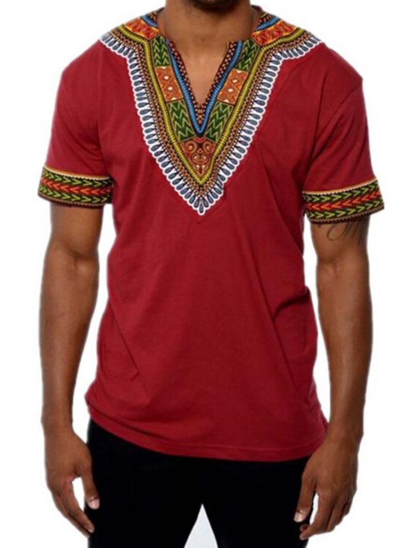 Africké Módní Pánské Tričko Dashiki S Výstřihem Do V A Krátkým Rukávem