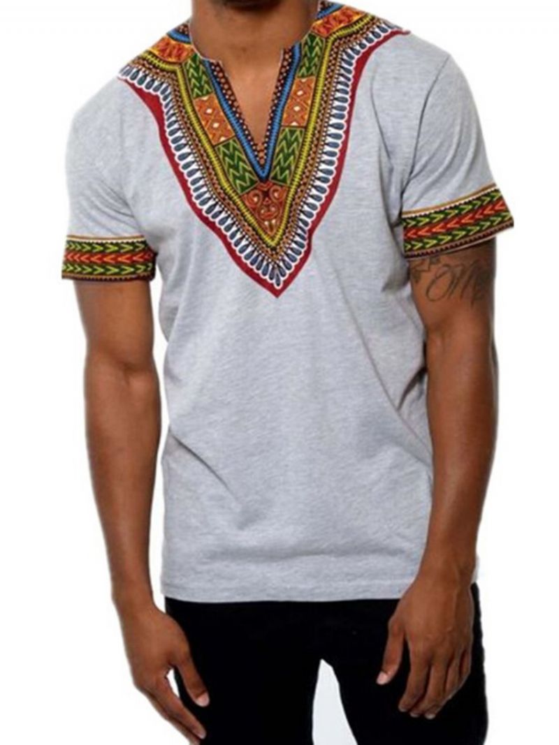 Africké Módní Pánské Tričko Dashiki S Výstřihem Do V A Krátkým Rukávem