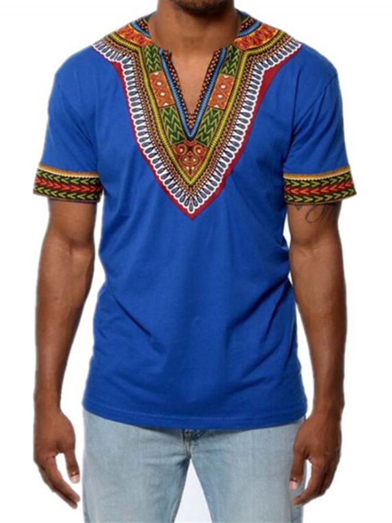 Africké Módní Pánské Tričko Dashiki S Výstřihem Do V A Krátkým Rukávem