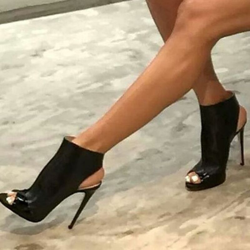 Skvělé Černé Jehlové Sandály Peep Toe Bez Zad